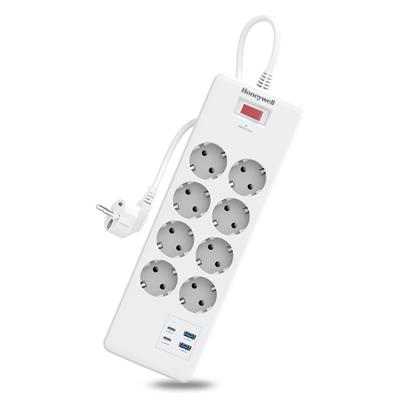 Honeywell 8li Akım Koruyucu Priz 2x USB-A + 2x USB-C 20W PD - Beyaz