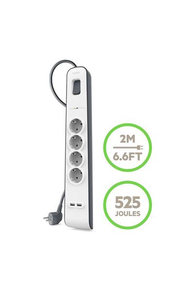 Belkin 4lü 2M Akım Korumalı Priz + 2li 2.4A USB Girişi