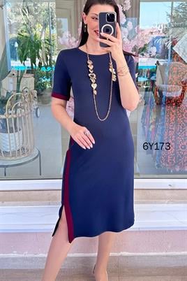 Bisiklet Yaka Garnili Modal Elbise