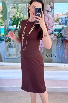 Bisiklet Yaka Garnili Modal Elbise