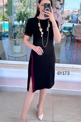 Bisiklet Yaka Garnili Modal Elbise