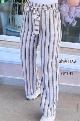 Çizgili Keten Pantolon