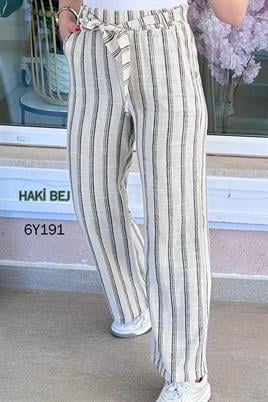 Çizgili Keten Pantolon