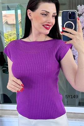 Kayık Yaka Ajurlu Triko Bluz