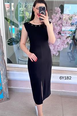 Kuş Gözü Detay Modal Elbise