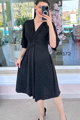 Önü Düğümlü Simli Taşlı Elbise