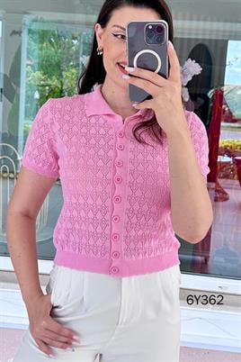 Polo Yaka Ajurlu Triko Hırka