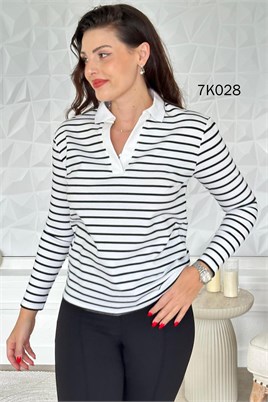Polo Yaka Çizgili 2 İplik Sweatshirt