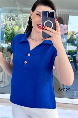 Polo Yaka Düğmeli Aerobin Bluz