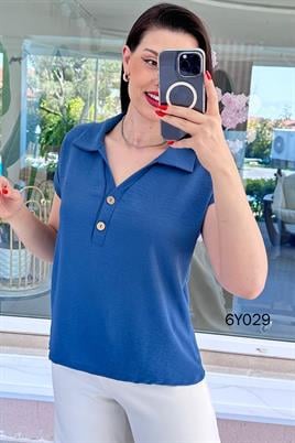 Polo Yaka Düğmeli Aerobin Bluz