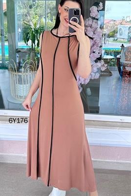 Şeritli Viskon Elbise