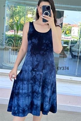 Sıfır Kol Batik Viskon Elbise