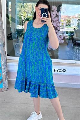 Sıfır Kol Fırfırlı Viskon Elbise