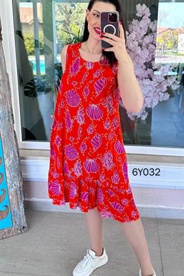 Sıfır Kol Fırfırlı Viskon Elbise