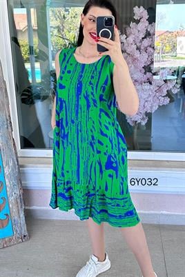 Sıfır Kol Fırfırlı Viskon Elbise