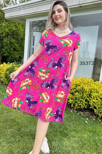 Yandan Cepli Desenli Elbise