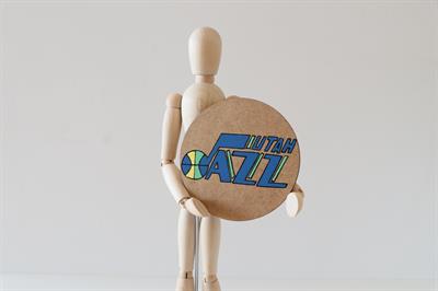 Duralit Üzerine Akrilik Boya Resim - 10 cm Çapında - Resim + Şövale Bir Arada - Basketbol Takımı: Utah Jazz