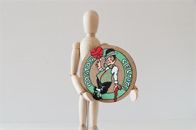 Duralit Üzerine Akrilik Boya Resim - 10 cm Çapında - Resim + Şövale Bir Arada - Basketbol Takımı: Boston Celtics