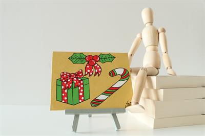 Duralit Üzerine Akrilik Boya Resim - 10,3cm x 14cm - Resim + Şövale Bir Arada - Yeni Yıl Hediye Paketi