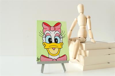 Duralit Üzerine Akrilik Boya Resim - 10,3cm x 14cm - Resim + Şövale Bir Arada - Daisy Duck