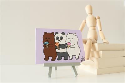 Duralit Üzerine Akrilik Boya Resim - 10,3cm x 14cm - Resim + Şövale Bir Arada - Kafadar Ayılar
