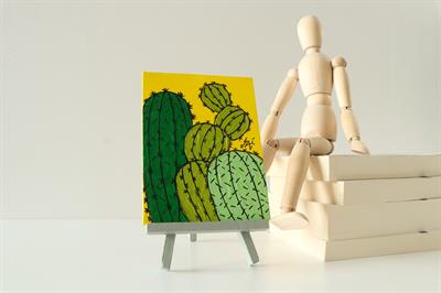 Duralit Üzerine Akrilik Boya Resim - 10,3cm x 14cm - Resim + Şövale Bir Arada - Kaktüsler