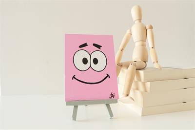 Duralit Üzerine Akrilik Boya Resim - 10,3cm x 14cm - Resim + Şövale Bir Arada - Sünger Bob Arkadaşı Patrick Yıldızın Yüzü