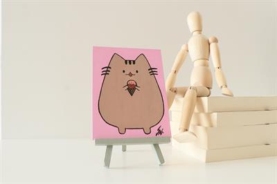 Duralit Üzerine Akrilik Boya Resim - 10,3cm x 14cm - Resim + Şövale Bir Arada - Pusheen