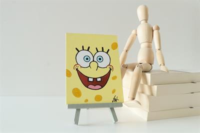 Duralit Üzerine Akrilik Boya Resim - 10,3cm x 14cm - Resim + Şövale Bir Arada - Sünger Bob
