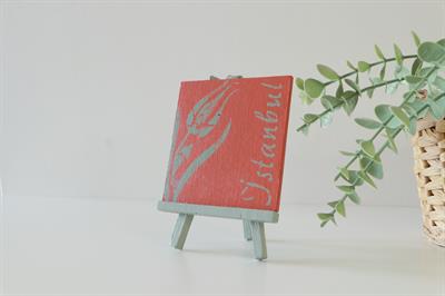 Duralit Üzerine Akrilik Boya Resim - 10cm x 10cm - Resim + Şövale Bir Arada - İstanbul ve Lale 2