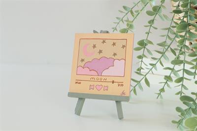 Duralit Üzerine Akrilik Boya Resim - 10cm x 10cm - Resim + Şövale Bir Arada - Bulut ve Ay Manzaralı Şarkı