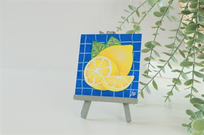 Duralit Üzerine Akrilik Boya Resim - 10cm x 10cm - Resim + Şövale Bir Arada - Limonlar