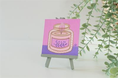 Duralit Üzerine Akrilik Boya Resim - 10cm x 10cm - Resim + Şövale Bir Arada - Calm Yazılı Mum