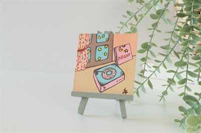 Duralit Üzerine Akrilik Boya Resim - 10cm x 10cm - Resim + Şövale Bir Arada - Pikap ve Gece