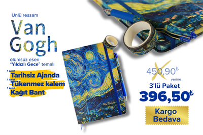 Van Gogh Desenli Ajanda 1 adet tükenmez kalem 1 adet kağıt bant - Kargo Bedava