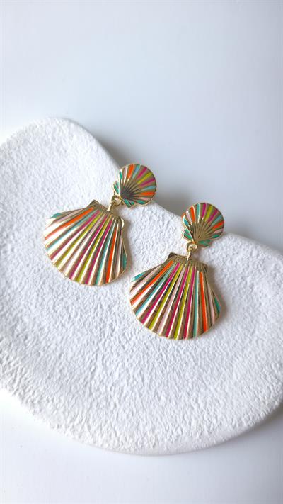  Sallantılı Plaka İkili Renkli Midye Küpe 