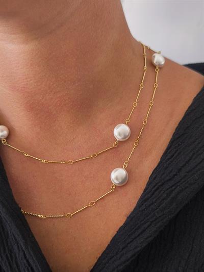 Altın Kaplama Ara Zincir Barok İncili Kolye (90 cm)