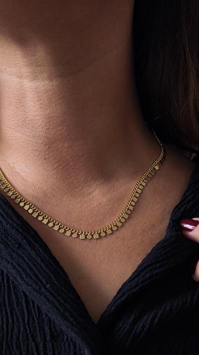 Altın Kaplama Kare Yuvarlak Pul Sallantılı Zincir Kolye 