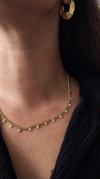 Altın Kaplama Yuvarlak Pul Sallantılı Zincir Kolye 