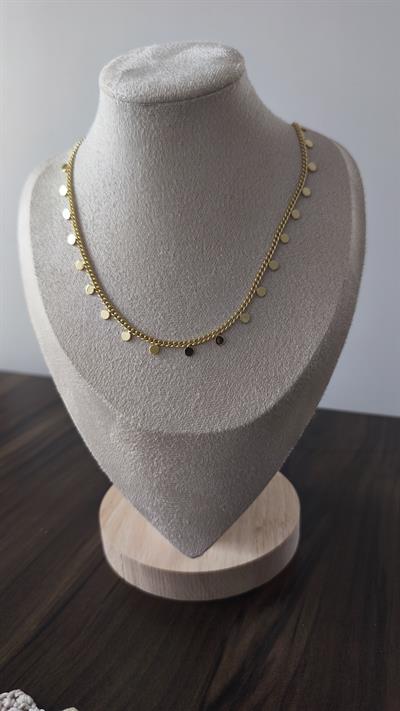 Altın Kaplama Yuvarlak Pul Sallantılı Zincir Kolye 