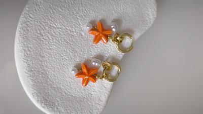 Altın Kaplama Seramik Deniz Yıldızı ve İnci Charmlı Halka Küpe Tur