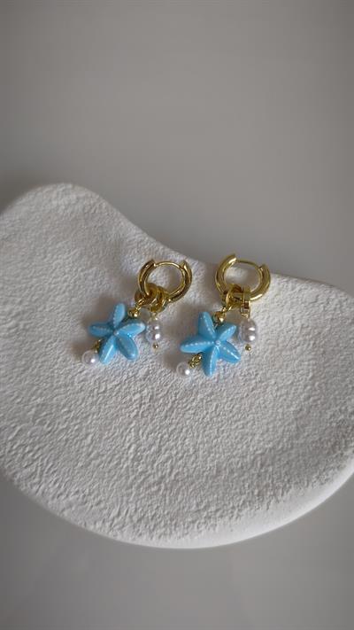 Altın Kaplama Seramik Deniz Yıldızı ve İnci Charmlı Halka Küpe Tur