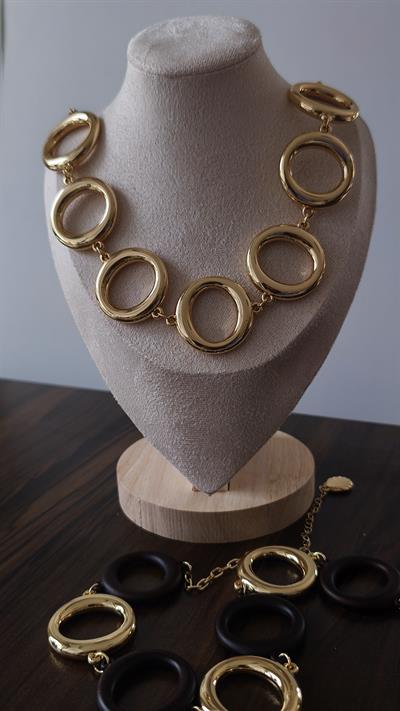 Altın Kaplama Sıralı Halka Kolye(54cm)