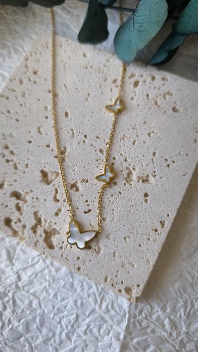 Büyüklü Küçüklü Hareli Kelebek Kolye