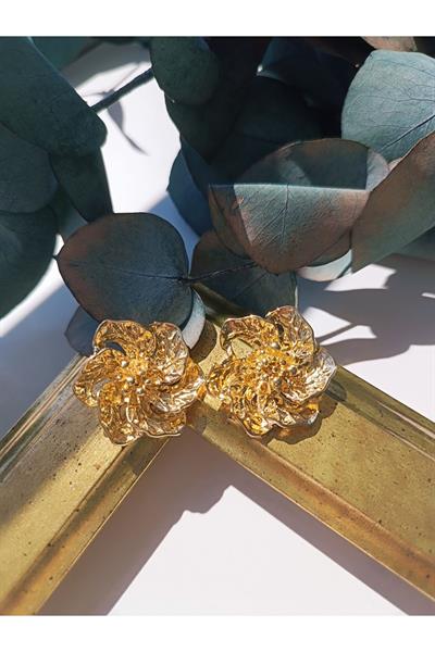 Çiçek Detaylı Gold Dövme Desen Çelik Küpe