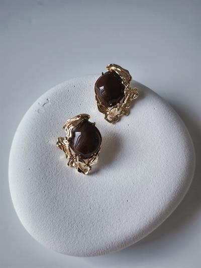 Gold Asimetrik Kenarlı Vintage Küpe