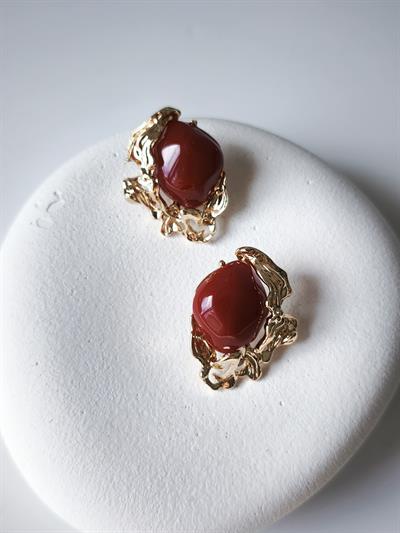 Gold Asimetrik Kenarlı Vintage Küpe