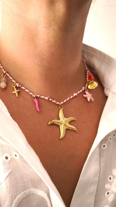 Gold Deniz Yıldızı Figürlü Charmlı İp Kolye