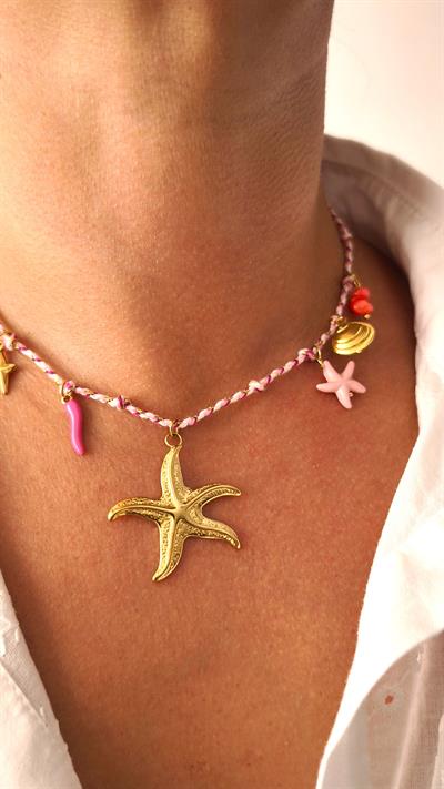 Gold Deniz Yıldızı Figürlü Charmlı İp Kolye
