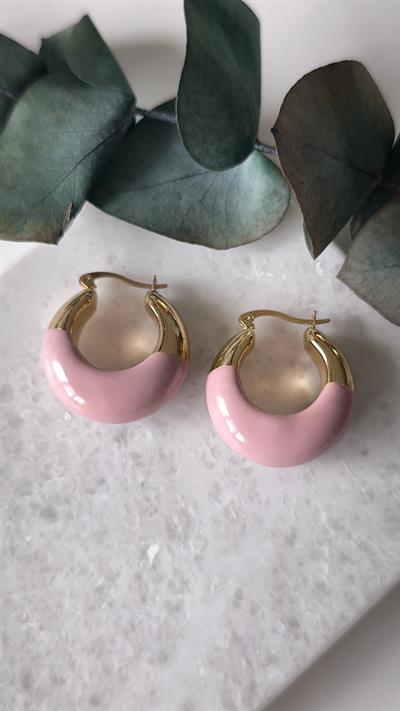 Gold Detaylı Tombul Halka Küpe